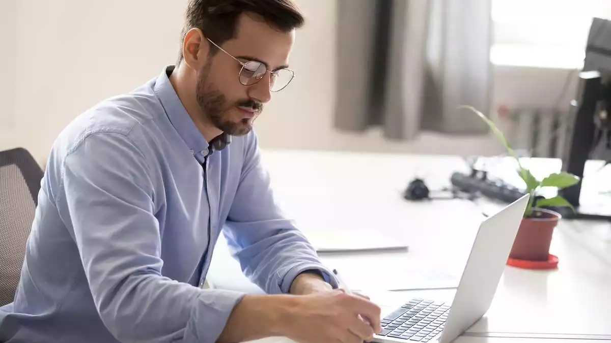 Man working with his laptop