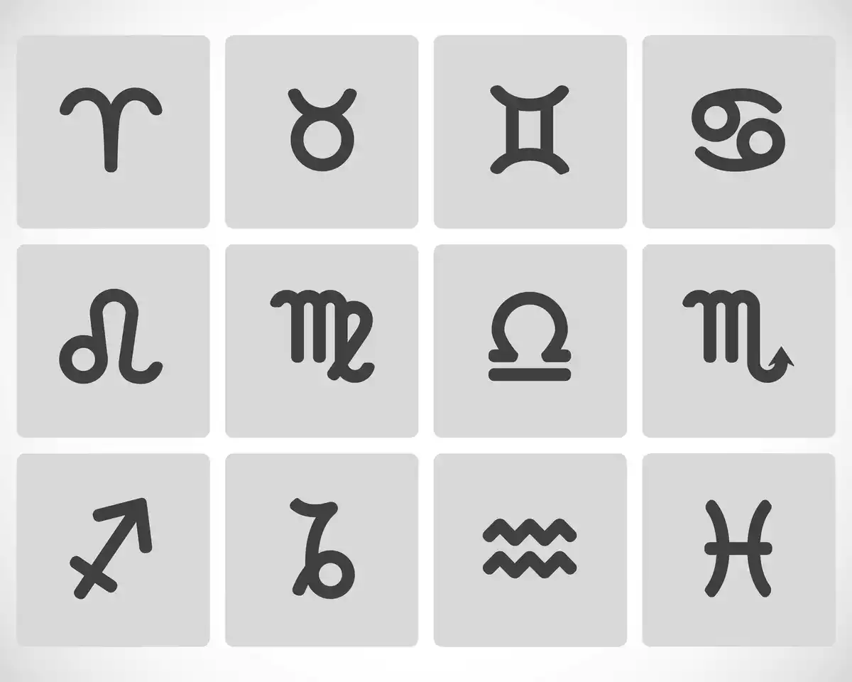 Les 12 signes du zodiaque dans des carrés gris