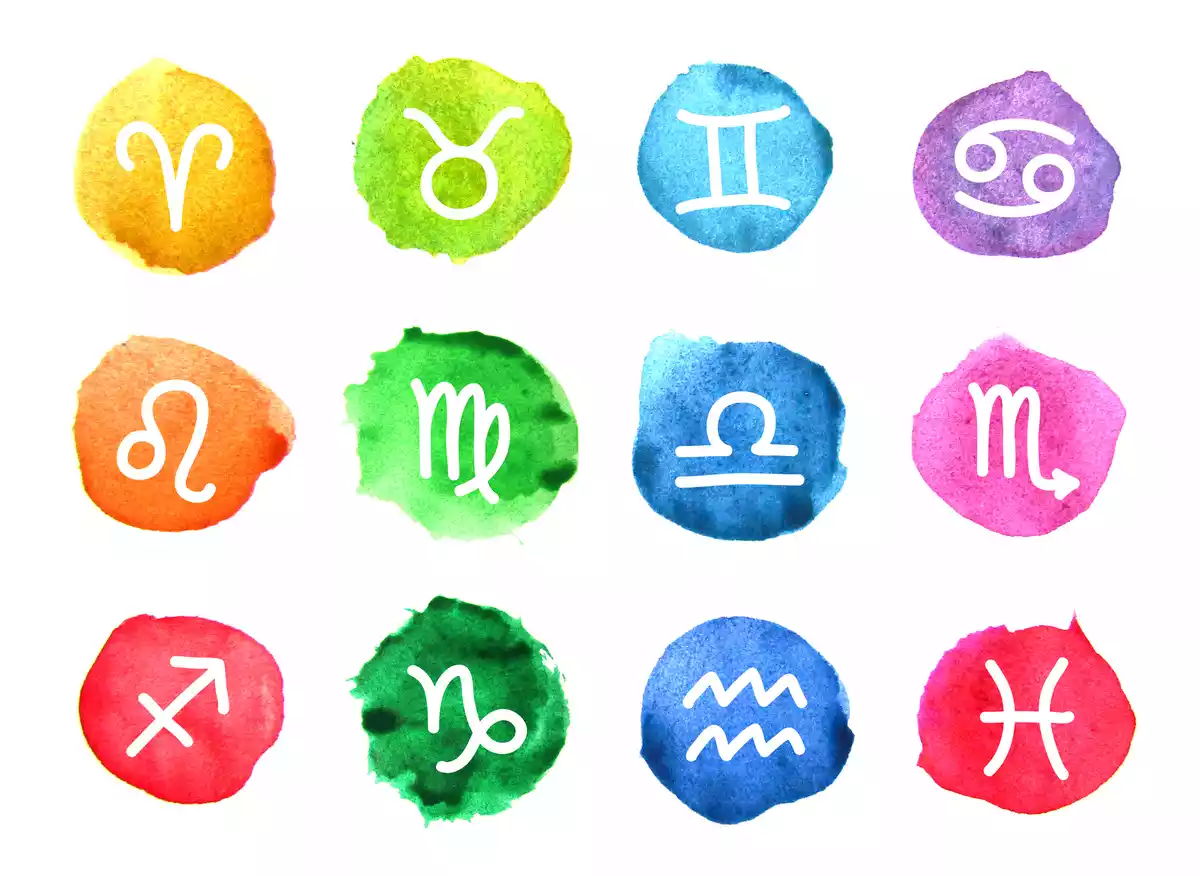 Les 12 signes du zodiaque en différentes couleurs de tons vifs