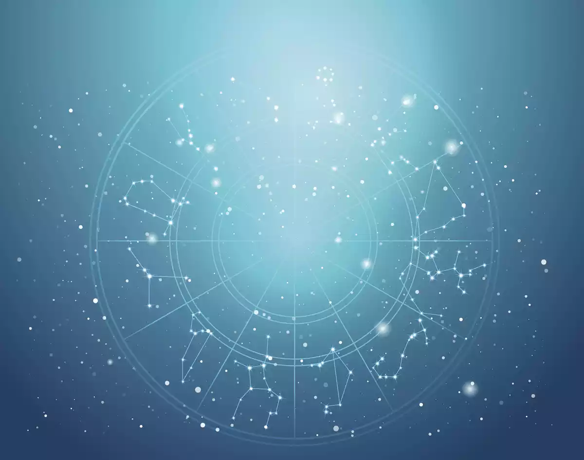 Les constellations des 12 signes du zodiaque dans un cercle sur fond bleu