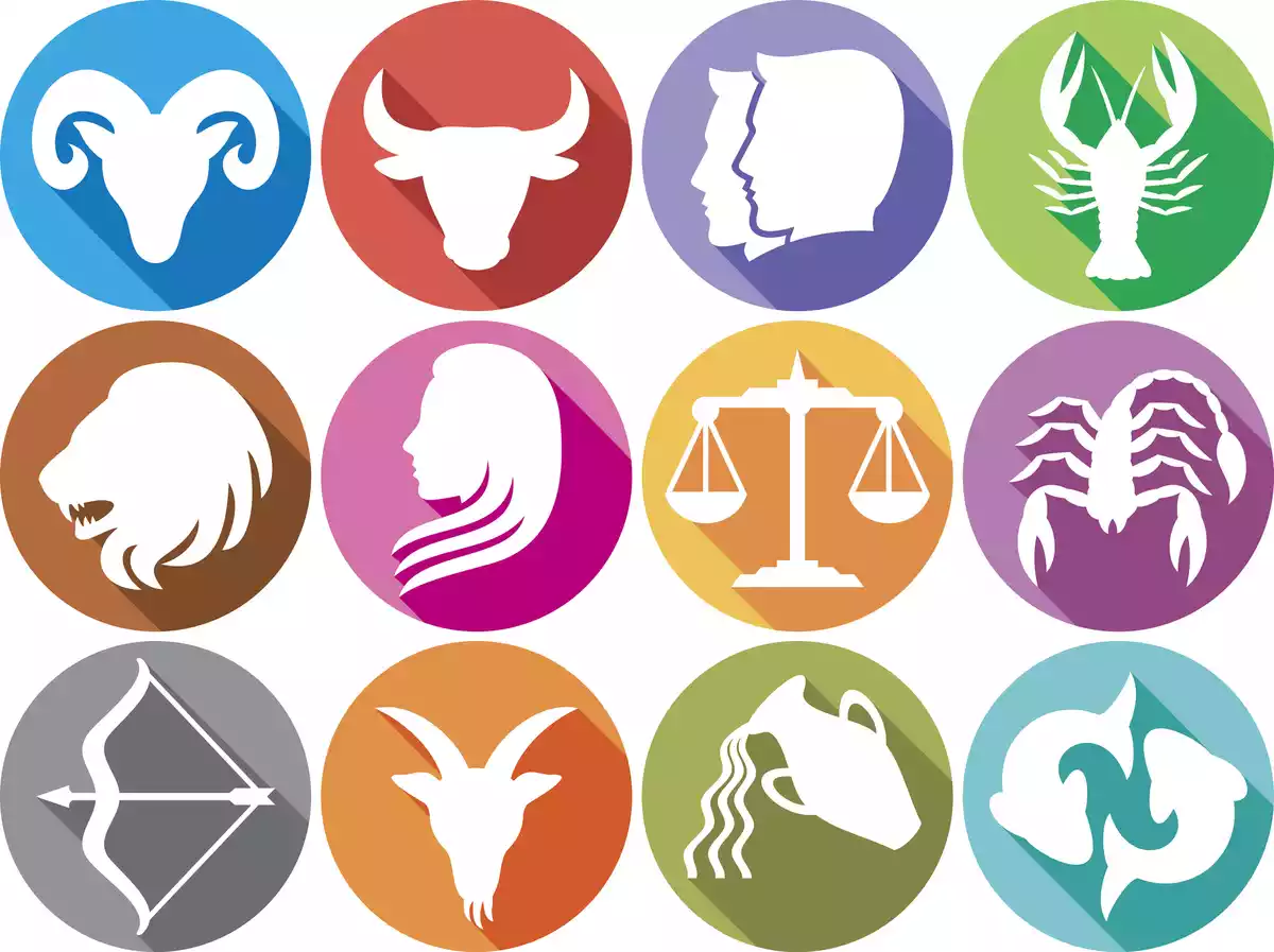 Les logos des 12 signes du zodiaque en différentes couleurs