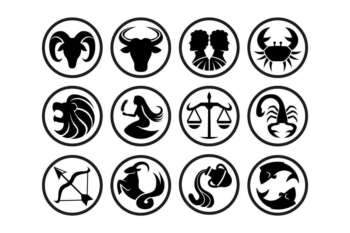 Logos des 12 signes du zodiaque en cercles