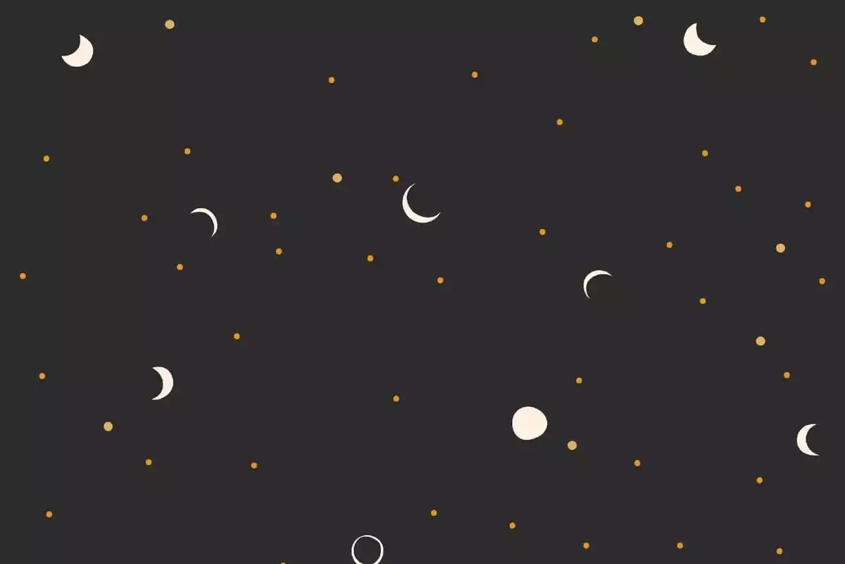 Différentes phases de la lune sur un ciel étoilé