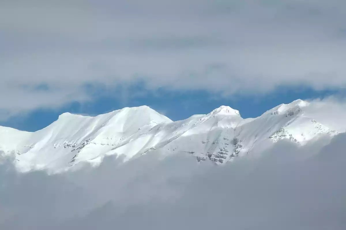 A winter landscape with snowed mountains