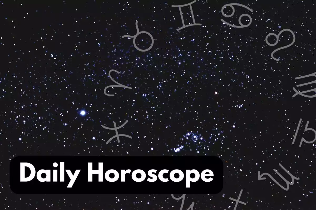 Starry background with a zodiac wheel and the letters ''Daily Horoscope''