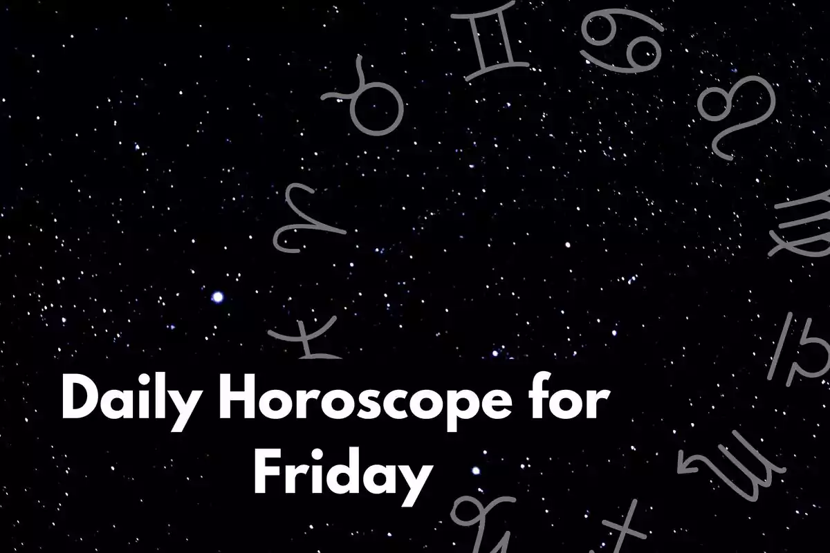 Sky with stars and a zodiac wheel and the lettering ''Daily Horoscope for Friday''