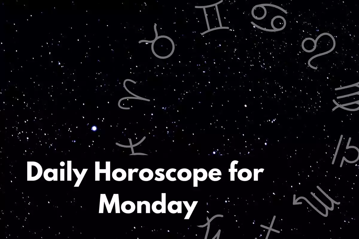 Sky with stars and a zodiac wheel and the lettering ''Daily Horoscope for Monday''