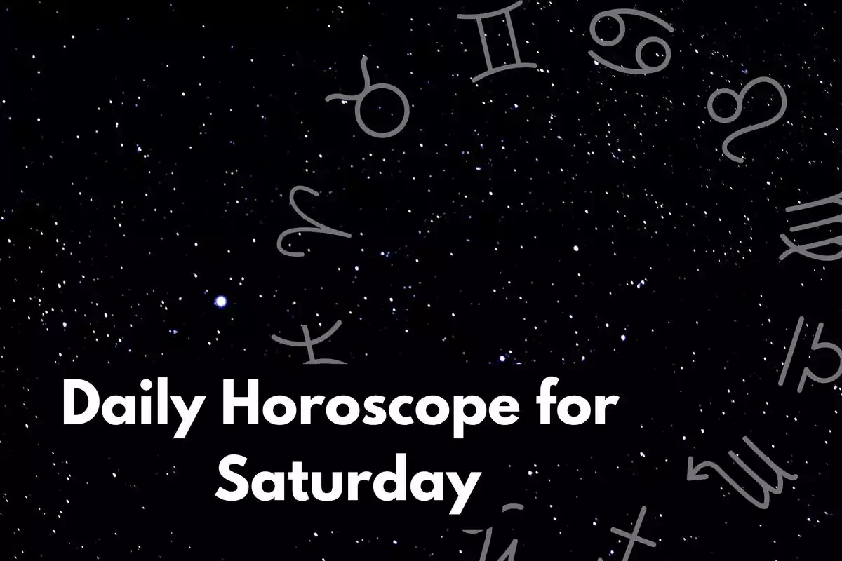 Sky with stars and a zodiac wheel and the lettering ''Daily Horoscope for Saturday''