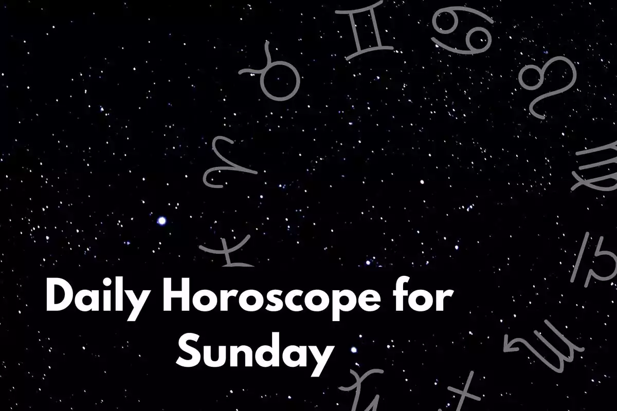 Sky with stars and a zodiac wheel and the lettering ''Daily Horoscope for Sunday''