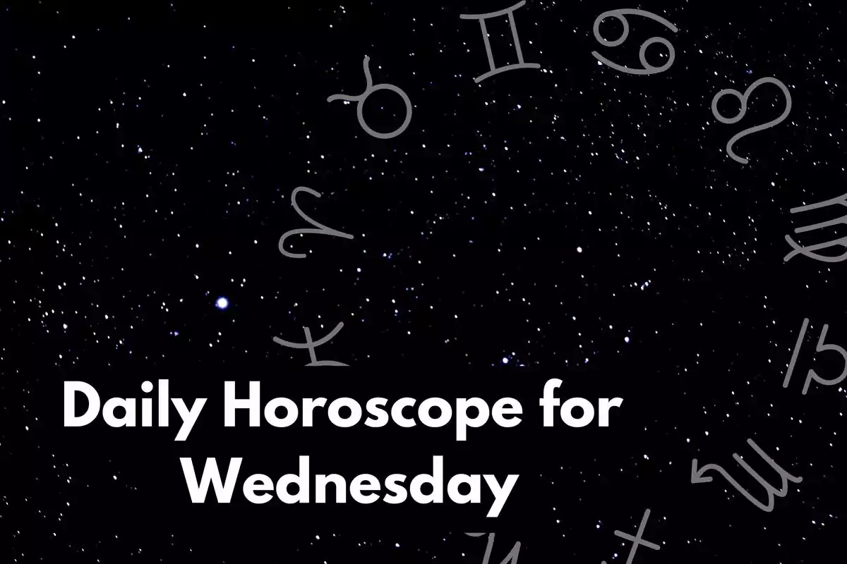 Sky with stars and a zodiac wheel and the lettering ''Daily Horoscope for Wednesday''